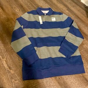 The Sonoma Super Soft Rugby Fleece Polo Sweatshirt Long Sleeve Blue Gray NEW